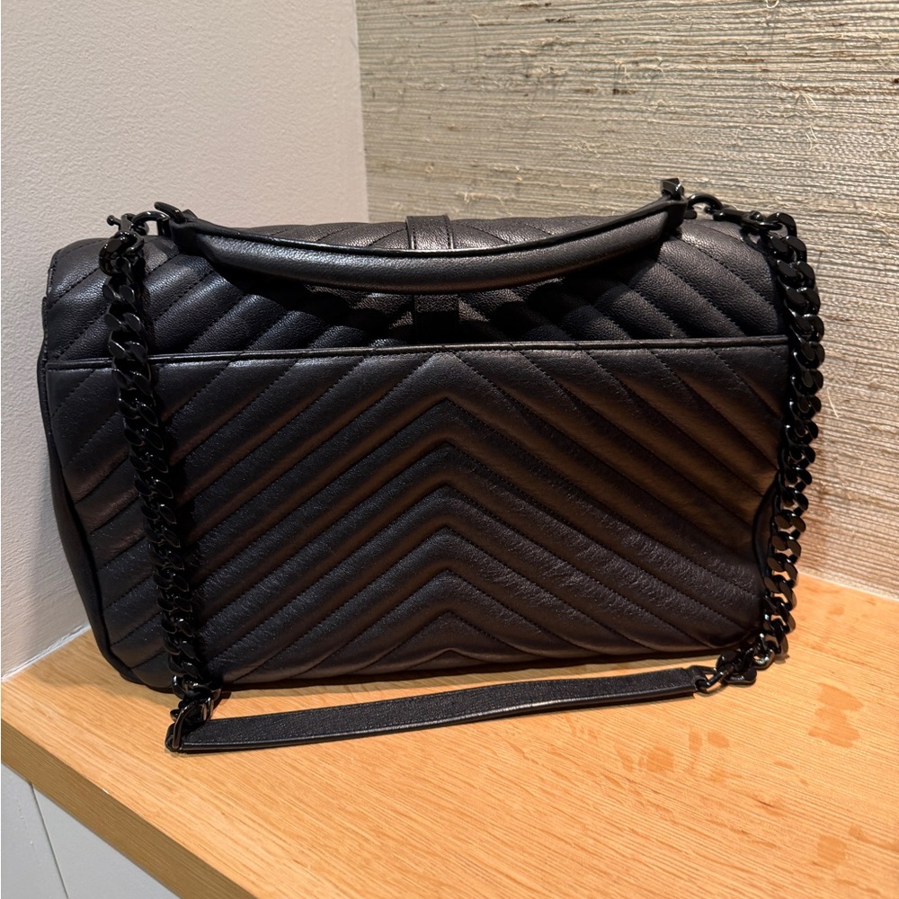 Saint Laurent “College” Large Matelassé Chevron YSL Leather Bag – Black-on-Black - Picture 3 of 14